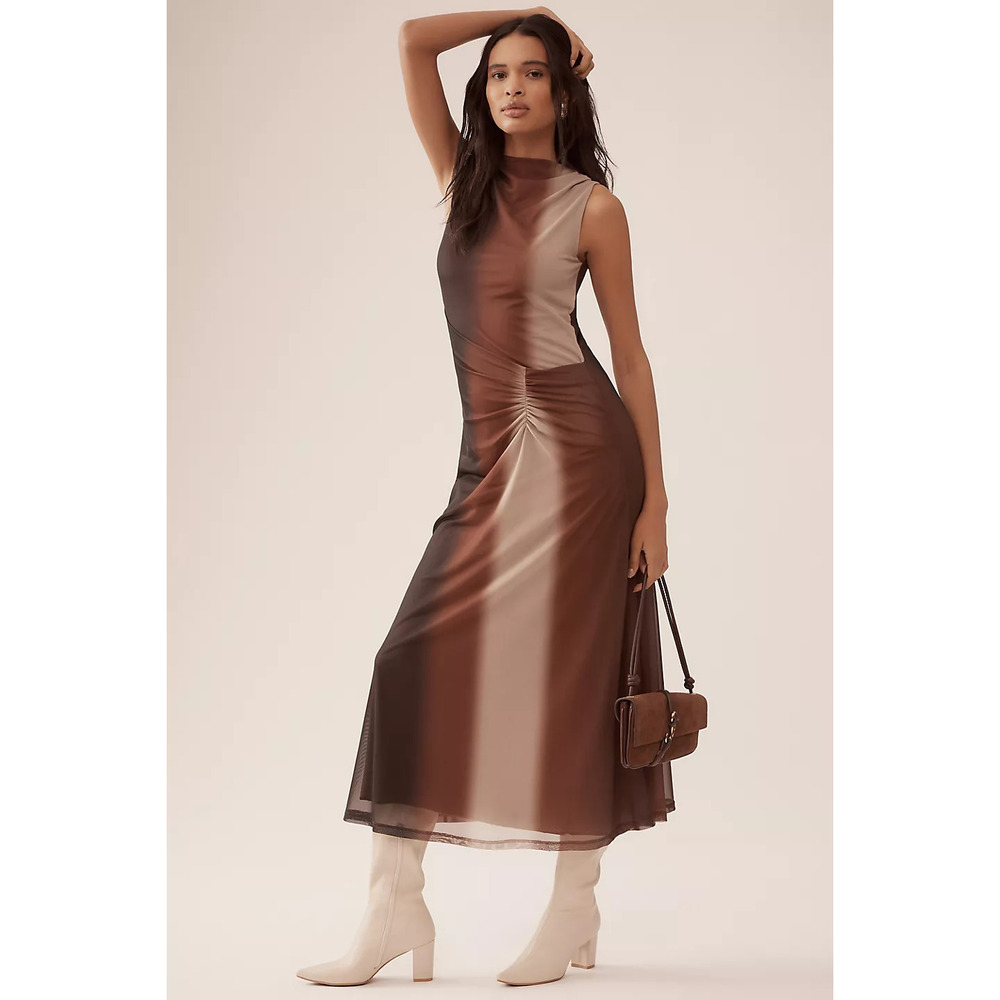 By Anthropologie Sleeveless Cowl-Neck Mesh Midi Dress 1x NWT